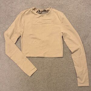 H&M Beige/Camel Open Back Long Sleeve Crop Top